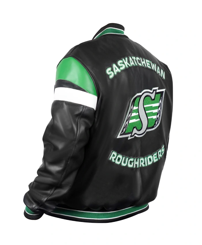 Saskatchewan Roughriders Black Varsity Zip Leather Jacket - Image 3