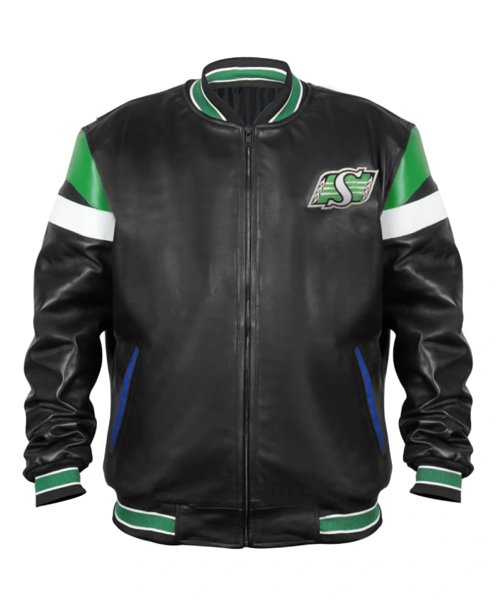 Saskatchewan Roughriders Black Varsity Zip Leather Jacket