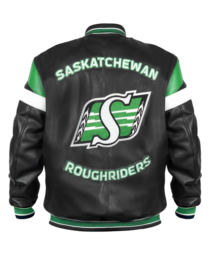 Saskatchewan Roughriders Black Varsity Zip Leather Jacket - Image 4