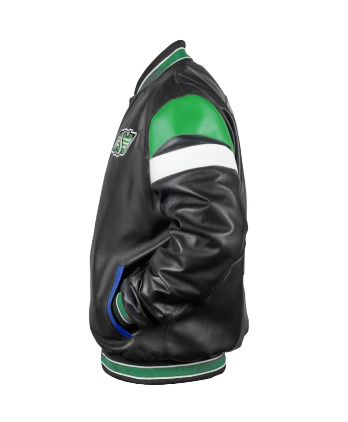 Alternative view of Saskatchewan Roughriders Black Varsity Zip Leather Jacket