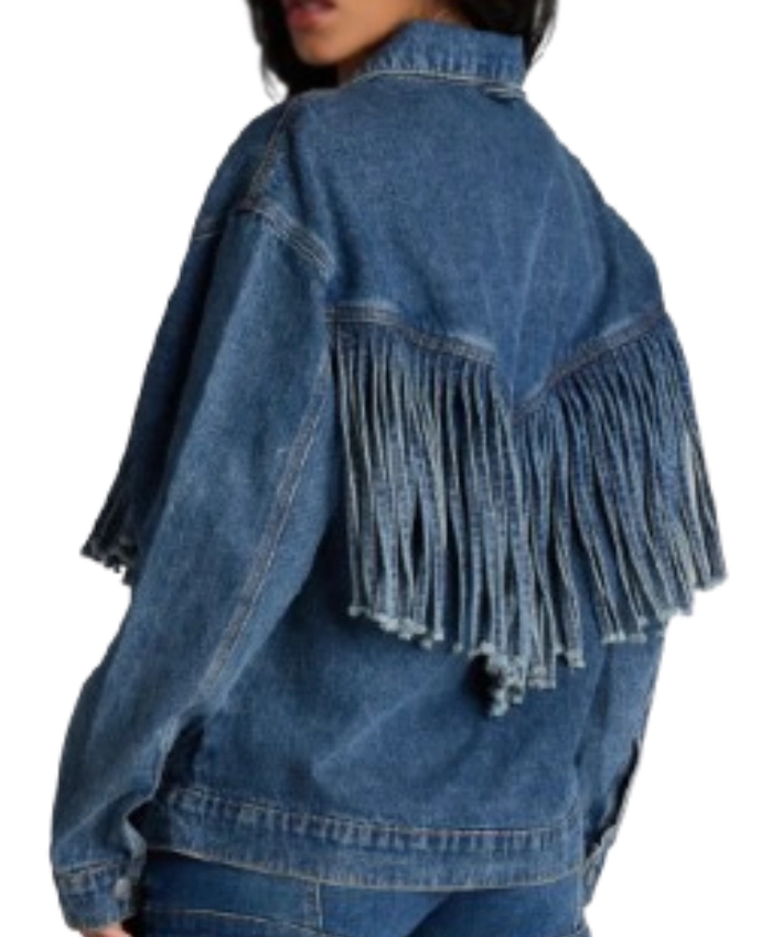 Saturday Night Live S51 Jane Wickline Fringe Oversized Denim Jacket