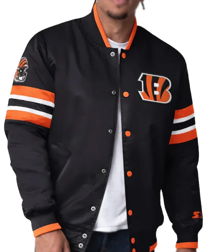 Scout I Cincinnati Bengals Varsity Full Snap Black Satin Jacket