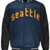 Seattle Mariners Full Snap Navy Varsity Satin Jacket