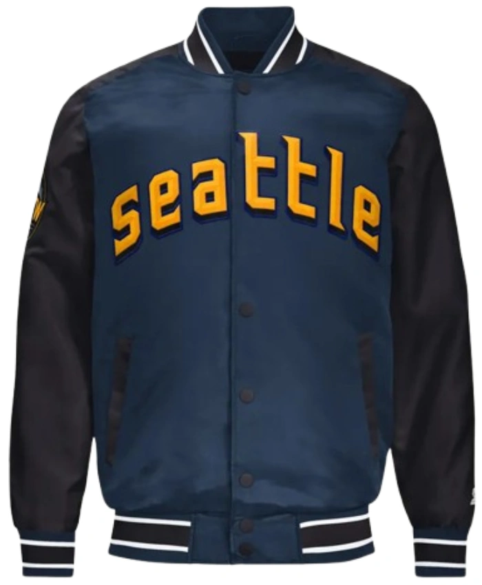 Seattle Mariners Full Snap Navy Varsity Satin Jacket