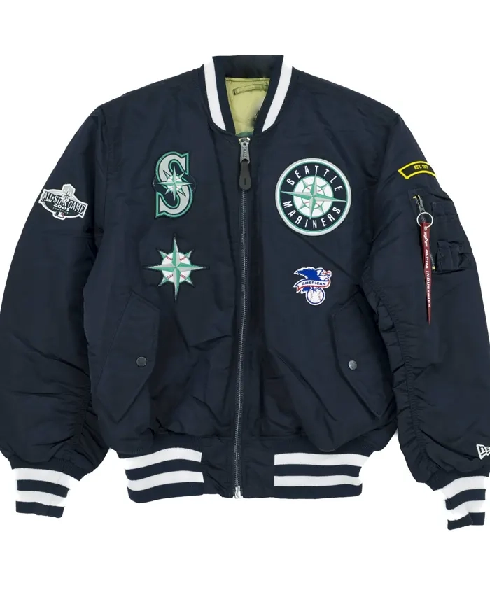 Seattle Mariners Satin Ma 1 Bomber Jacket