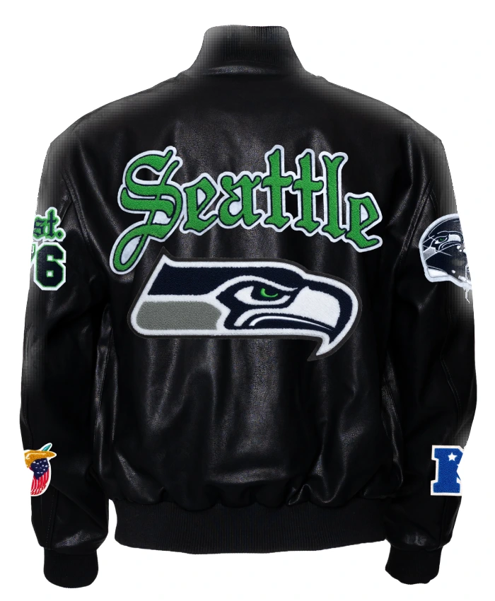 Seattle Seahawks 2026 Full Black Vegan Old English Leather Jacket