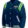Seattle Seahawks Lightweight Navy Full Snap Satin Varsity Jacket
