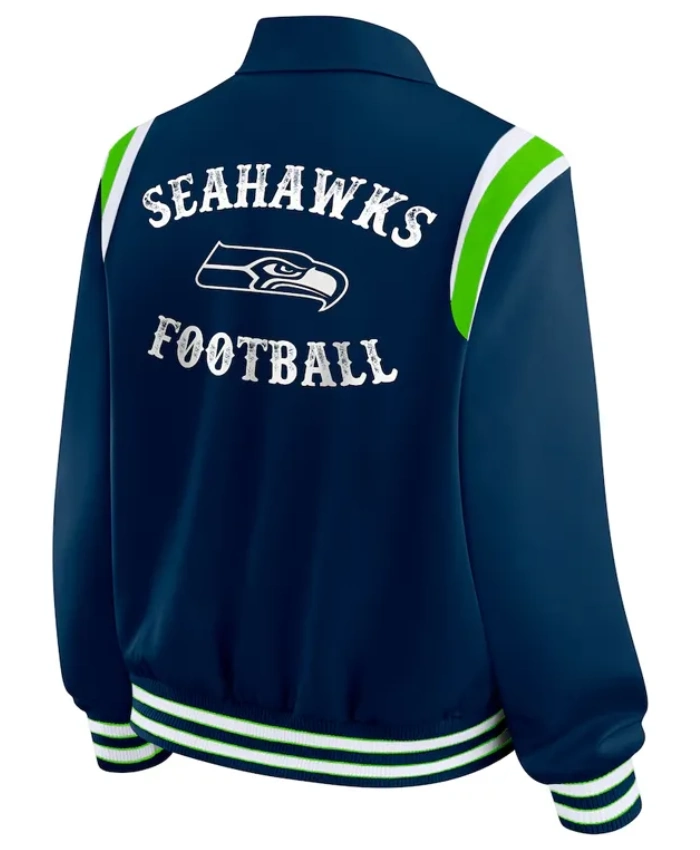 Seattle Seahawks Lightweight Navy Varsity Satin Jacket