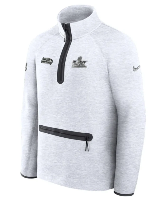 Seattle Seahawks Super Bowl LX Opening Night Tech Fleece Half Zip Grey Sweatshirt