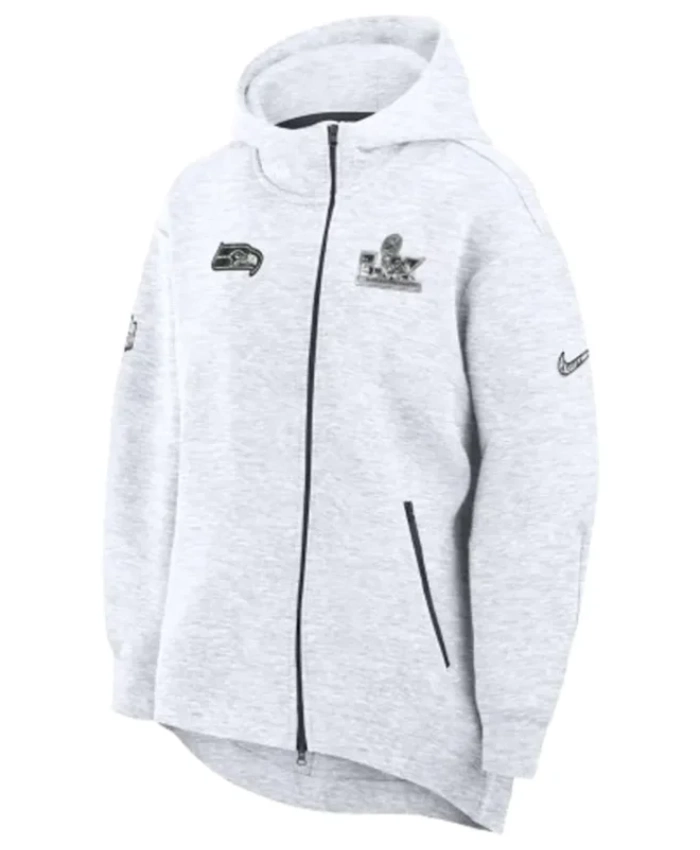 Seattle Seahawks Super Bowl LX Opening Night Tech Fleece White Hooded Jacket
