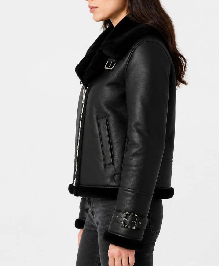 Serinda Swan Reacher S02 Black Leather Jacket Womens