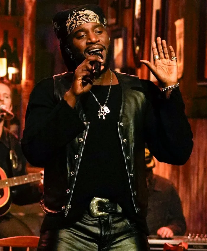 Shaboozey Jeans Tonight Show Leather Vest