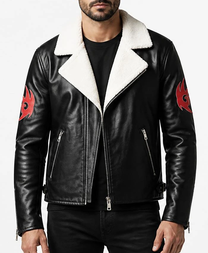 Shadow Hedgehog Fur Leather Jacket Mens
