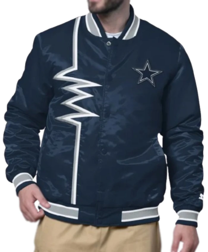 Shock Wave Dallas Cowboys Full Snap Navy Satin Jacket
