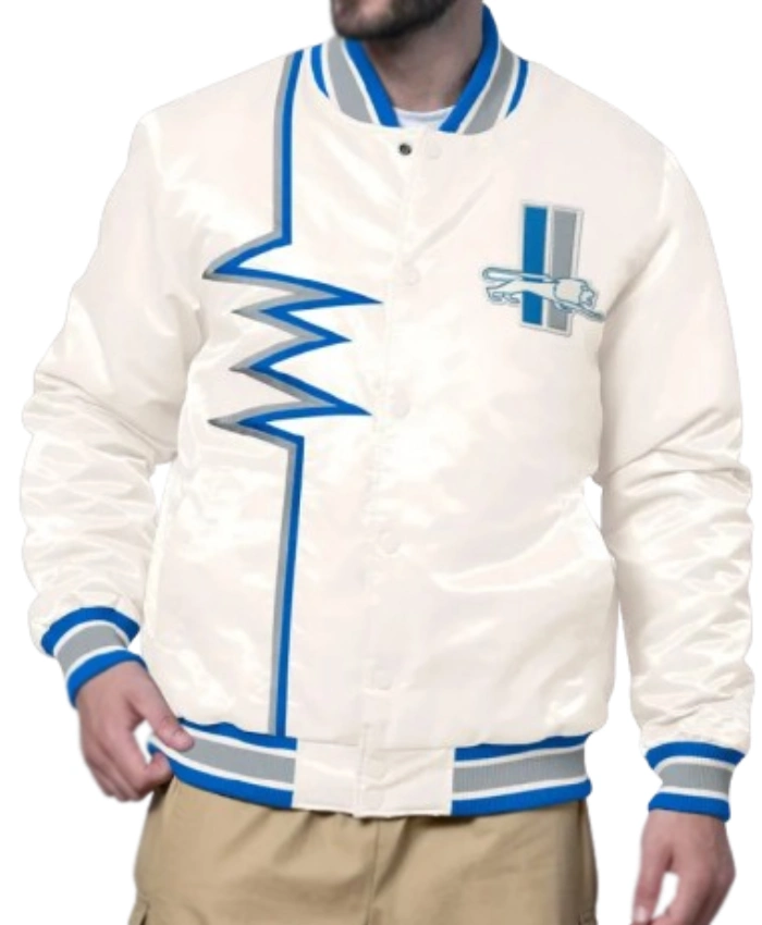 Shock Wave Detroit Lions Full Snap Light Cream Satin Jacket