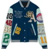 Shop Amiri Patch Blue Wool And Leather Varsity Jacket
