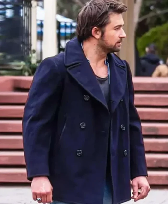 Shop Atlas Corrigan Movie It Ends With Us Brandon Sklenar Blue Wool Peacoat For Men And Women