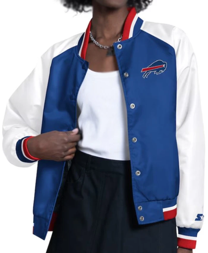 Shop Buffalo Bills Blitz Royal And White Full Snap Satin Varsity Jacket