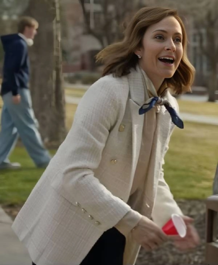 Shop Cassidy TV Movie Home Turf 2025 Nikki Deloach Tweed Beige Blazer