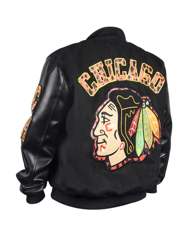Shop Chicago Blackhawks Animal Patches Black Varsity Jacket