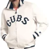 Shop Chicago Cubs The Captain Full Zip Varsity White Satin Jacket