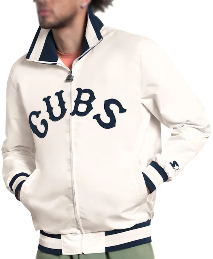 Shop Chicago Cubs The Captain Full Zip Varsity White Satin Jacket