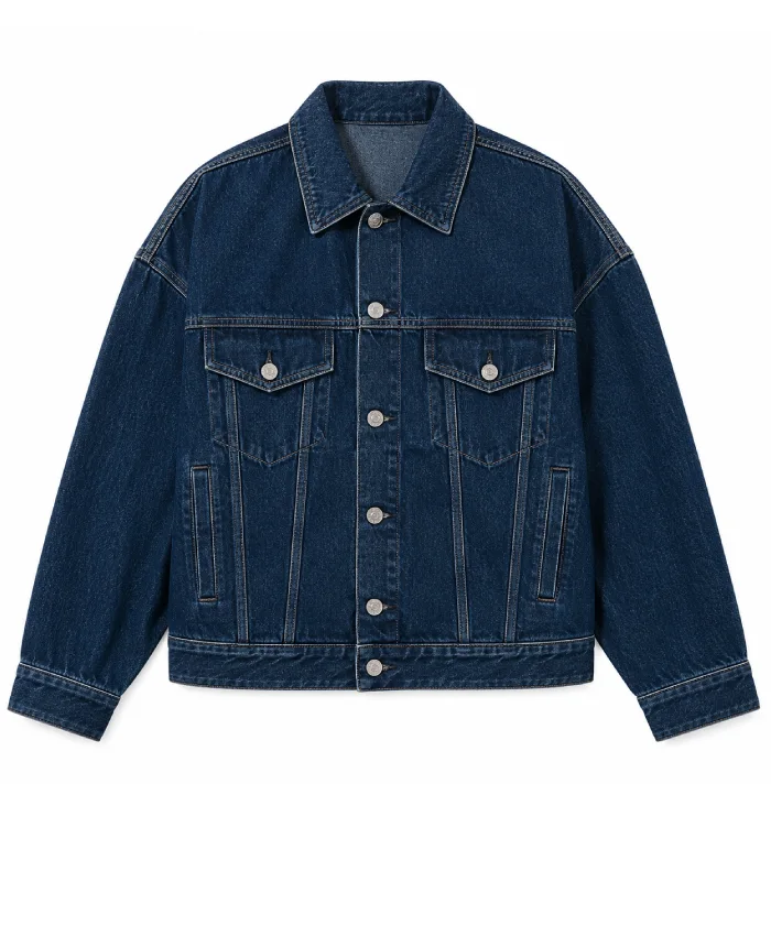 Shop Dakota Johnson Calvin Klein 2026 Navy Blue Denim Jacket