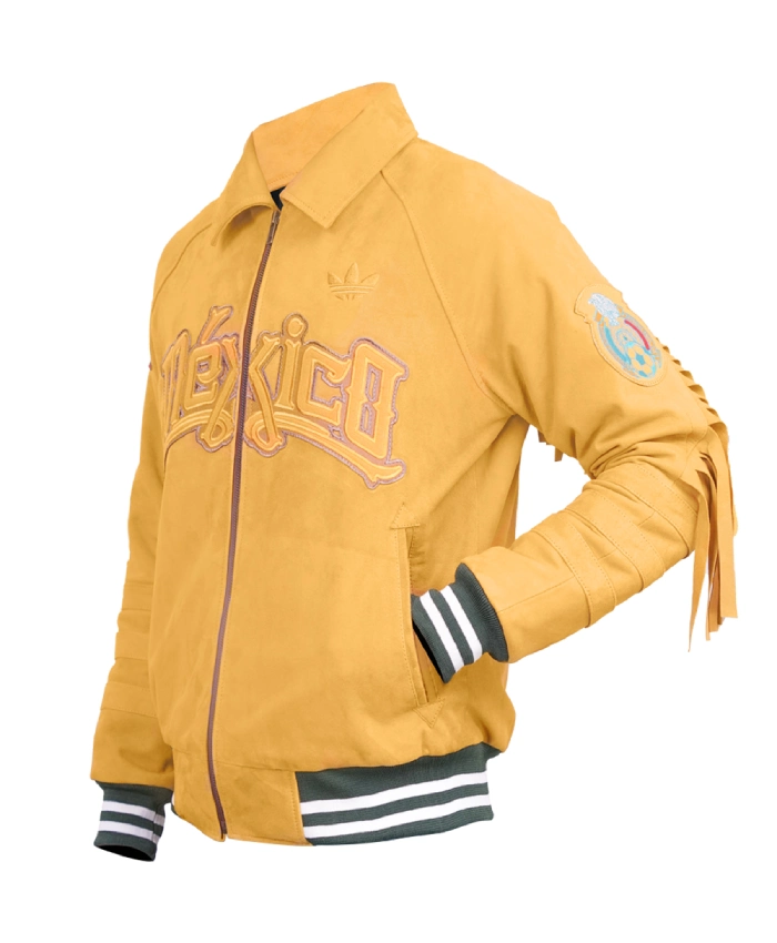 Shop Mexico FIFA World Cup 2026 Mustard Bomber Fringe Jacket 1