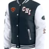 Shop Navy Chicago Bears Varsity Full Snap Puffer Jacket For Unisex