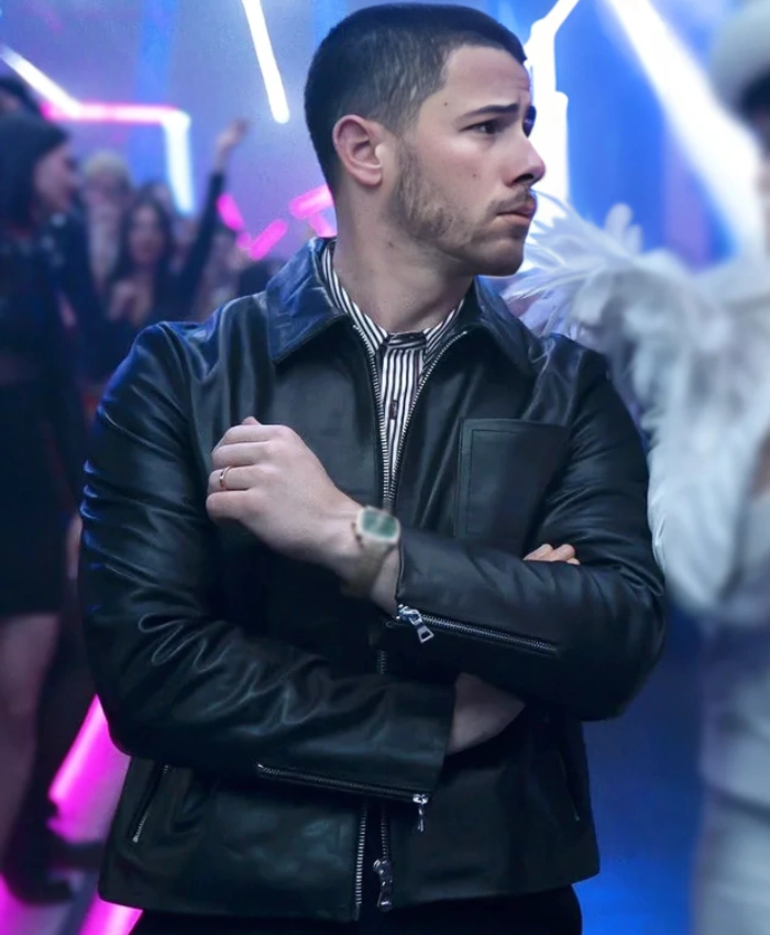 Shop Nick Jonas A Very Jonas Christmas Movie 2025 Leather Jacket Black