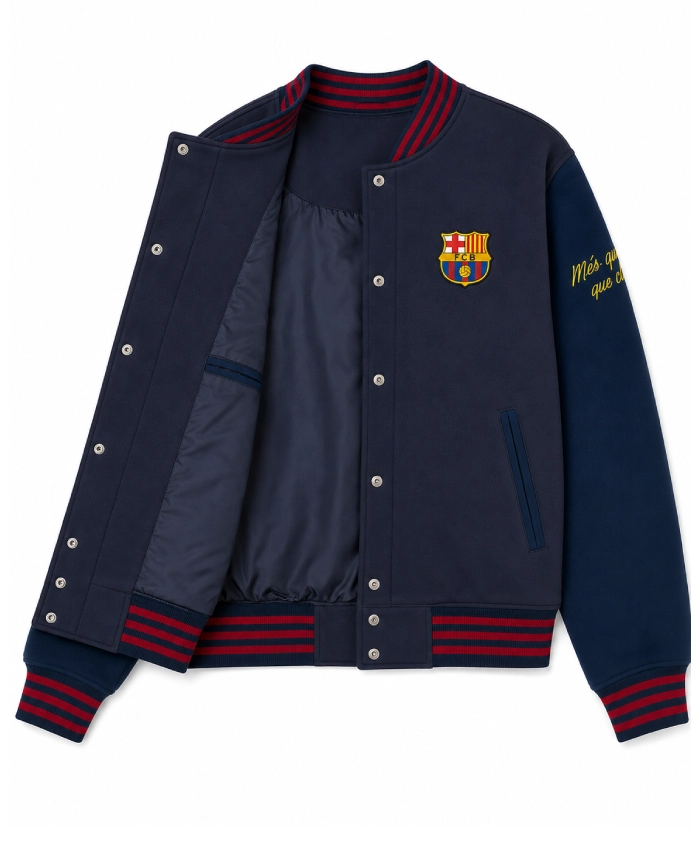 Shop Now FC Barcelona Full Snap Blue Bomber Jacket