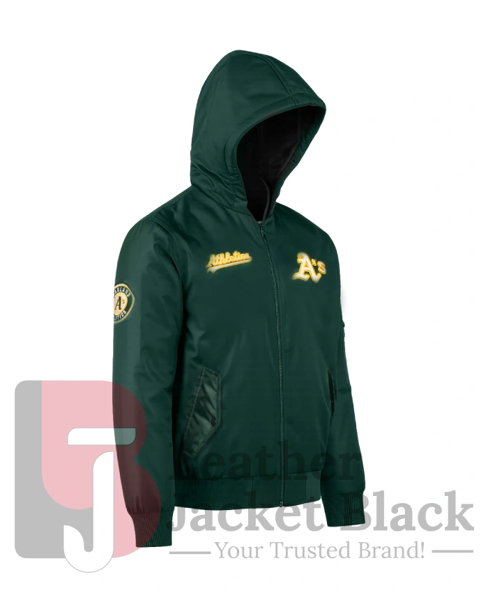 Shop Now Oakland Athletics Historic L 2B Green Hooded Bomber Jacket Men And Women