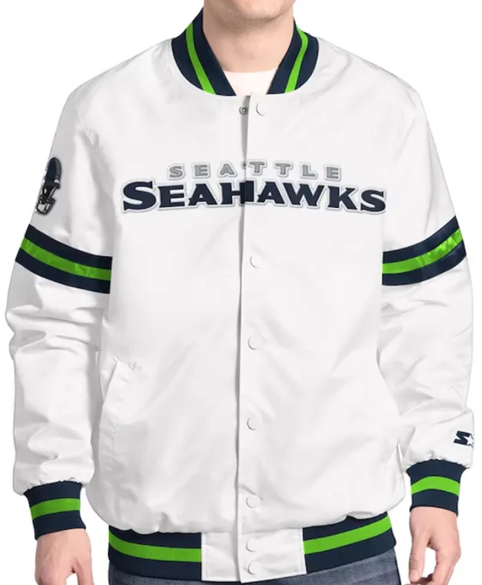 Shop Seattle Seahawks Scout White Varsity Satin Jacket