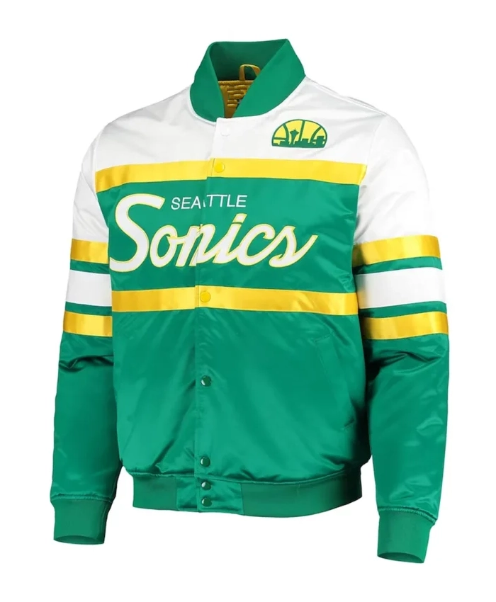Shop Seattle Supersonics Special Script Green Satin Jacket