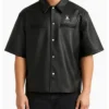 Shop Stegaro Oversized Black Leather Shirt