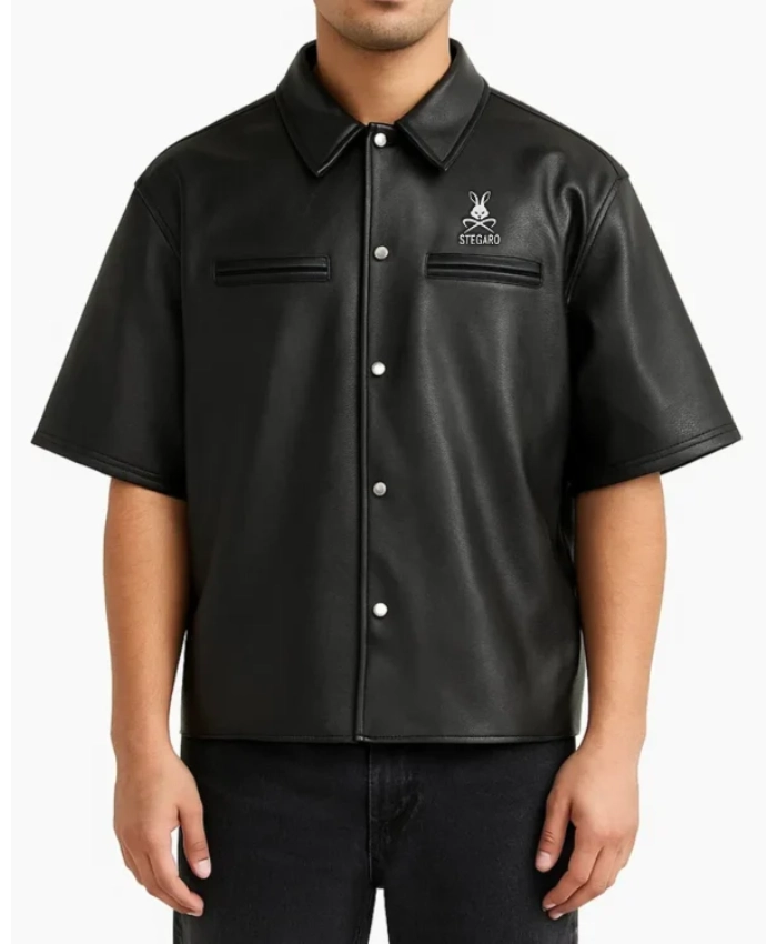 Shop Stegaro Oversized Black Leather Shirt