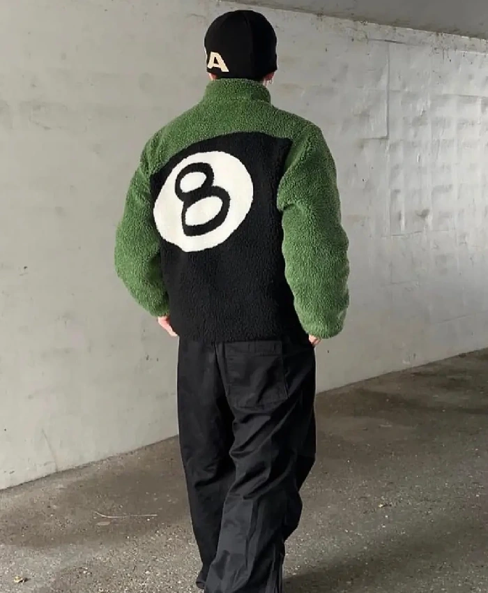 Shop Stussy 8 Ball Green Sherpa Jacket