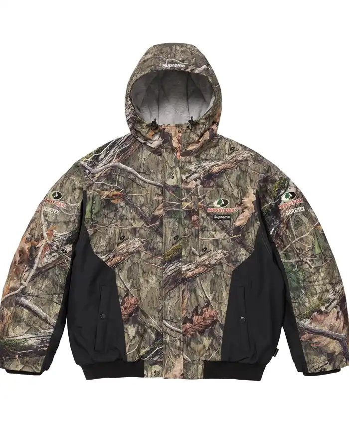 Shop Supreme SS26 Gore Tex Mossy Oak Camo Hooded Jacket For Men And Women