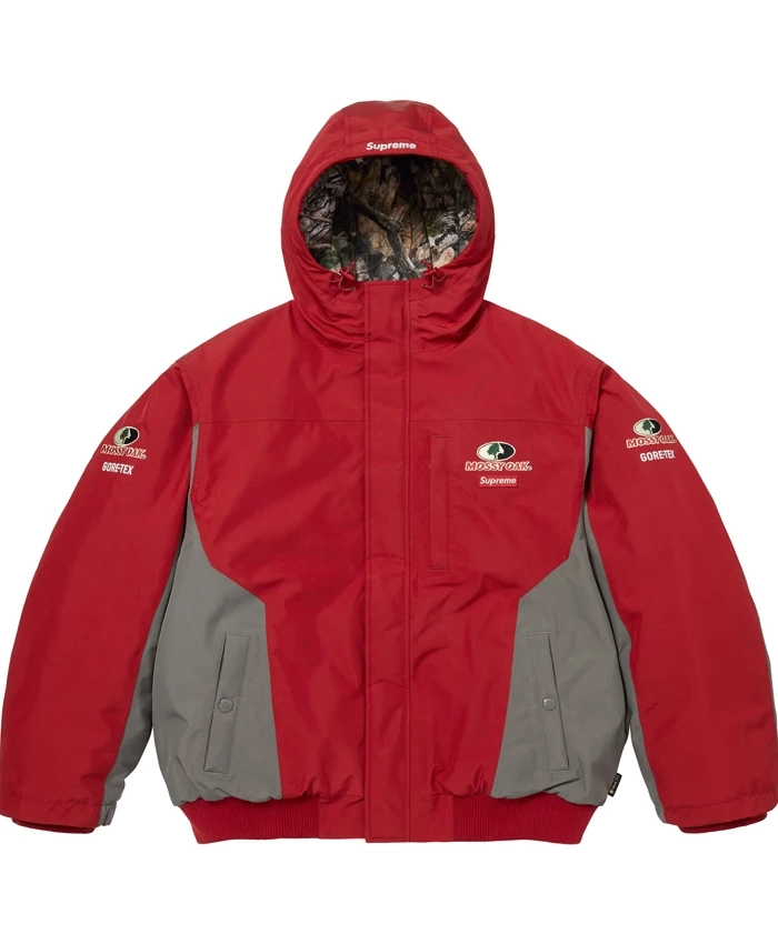 Shop Supreme SS26 Gore Tex Mossy Oak Red Hooded Jacket For Men And Women