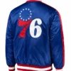 Sixers Starter 76ers Full Snap Blue Satin Varsity Jacket