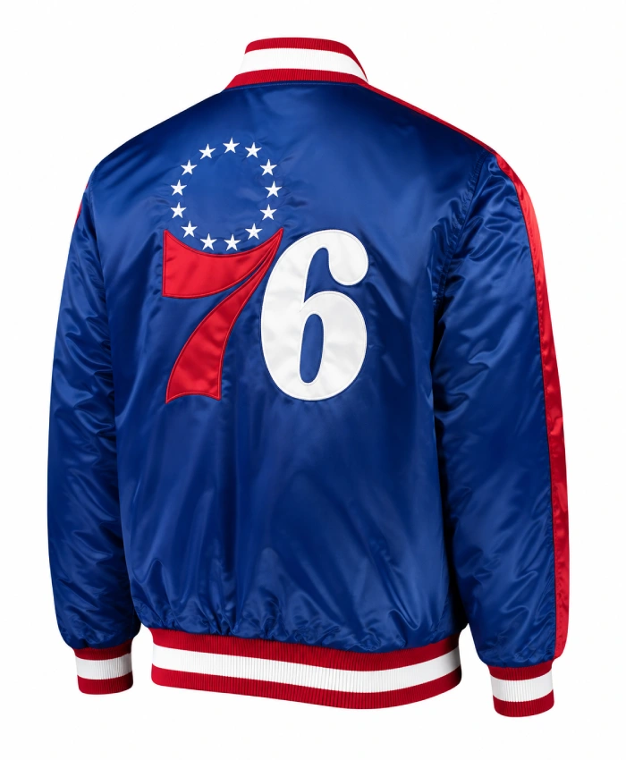 Sixers Starter 76ers Full Snap Blue Satin Varsity Jacket
