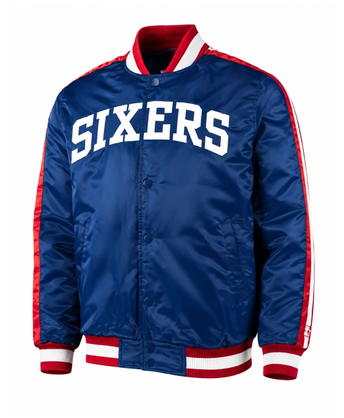 Sixers Starter 76ers Full Snap Blue Varsity Jacket
