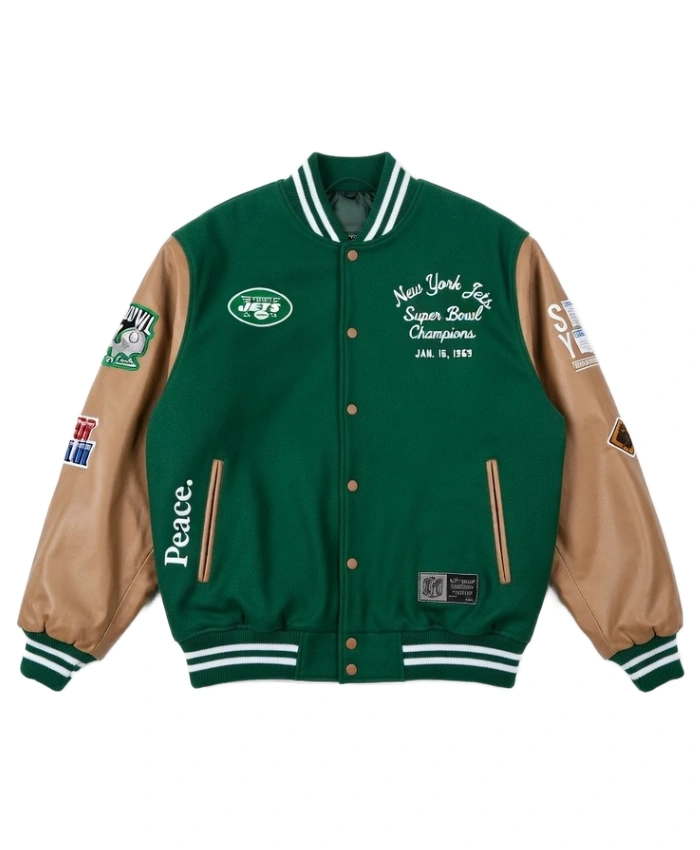 Sixty Years Of Super Bowl 2026 NFL New York Jets Super Bowl III Champions Green Wool Varsity Jacket