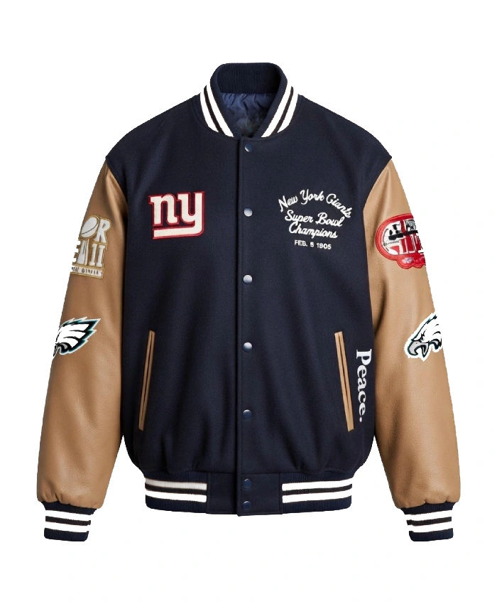 Sixty Years Of Super Bowl 2026 New York Giants Super Bowl XLII Champions Blue Varsity Bomber Jacket