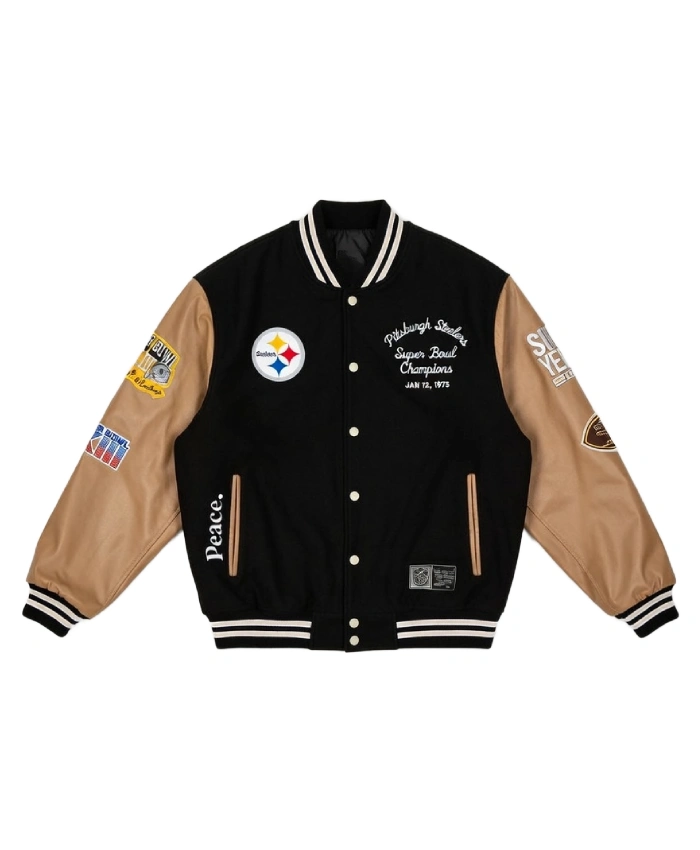 Sixty Years Of Super Bowl 2026 Pittsburgh Steelers Super Bowl XIII Champions Black Letterman Varsity Jacket