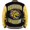 Southern University Black And Full Snap Gold Varsity WoolLeather Jacket