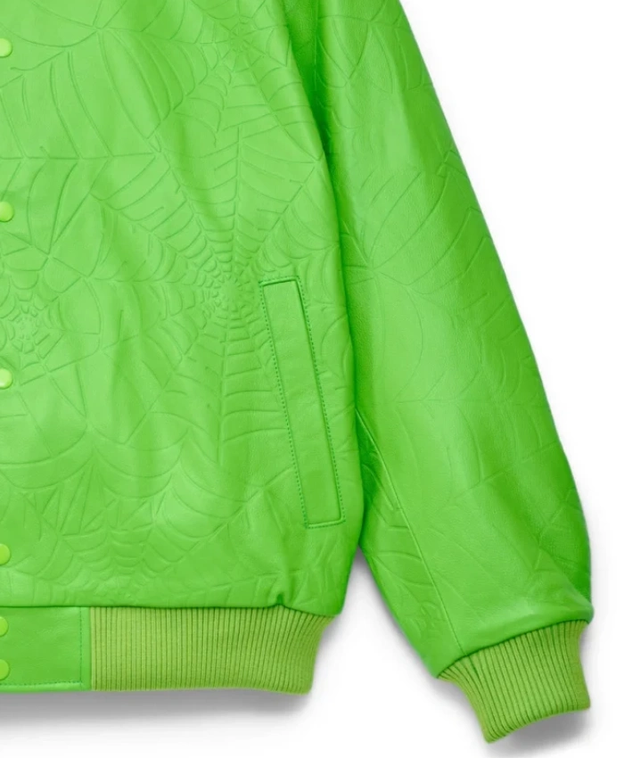 Sp5der Debossed Web Full Snap Green Jacket
