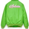 Sp5der Debossed Web Full Snap Green Leather Jacket