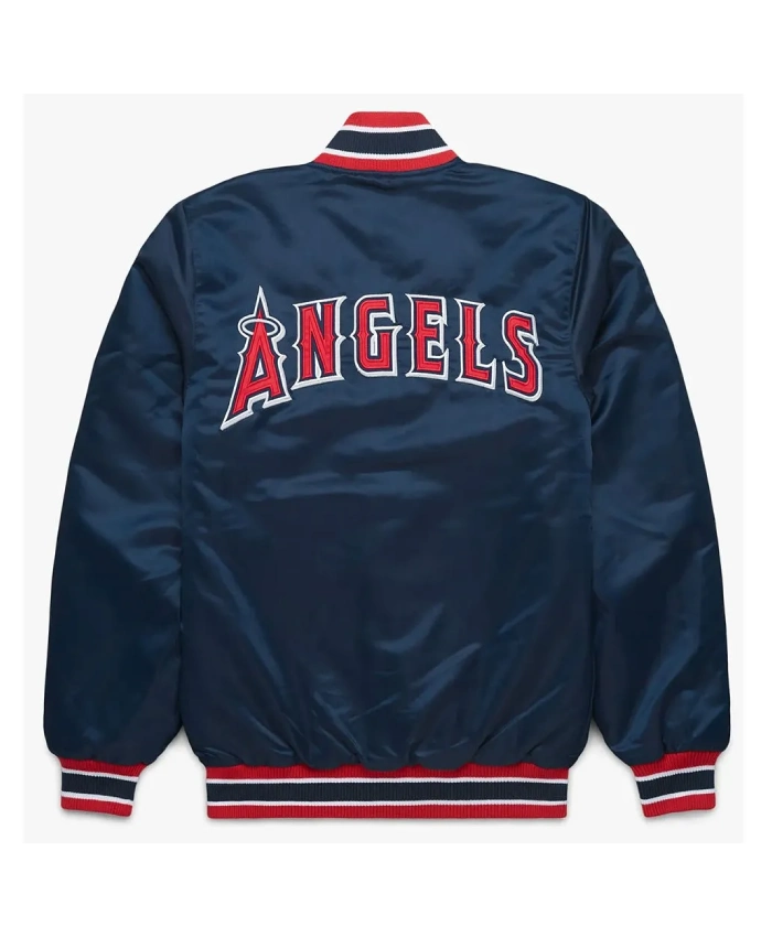Starter Los Angeles Angels Navy Blue Full Snap Bomber Satin Jacket