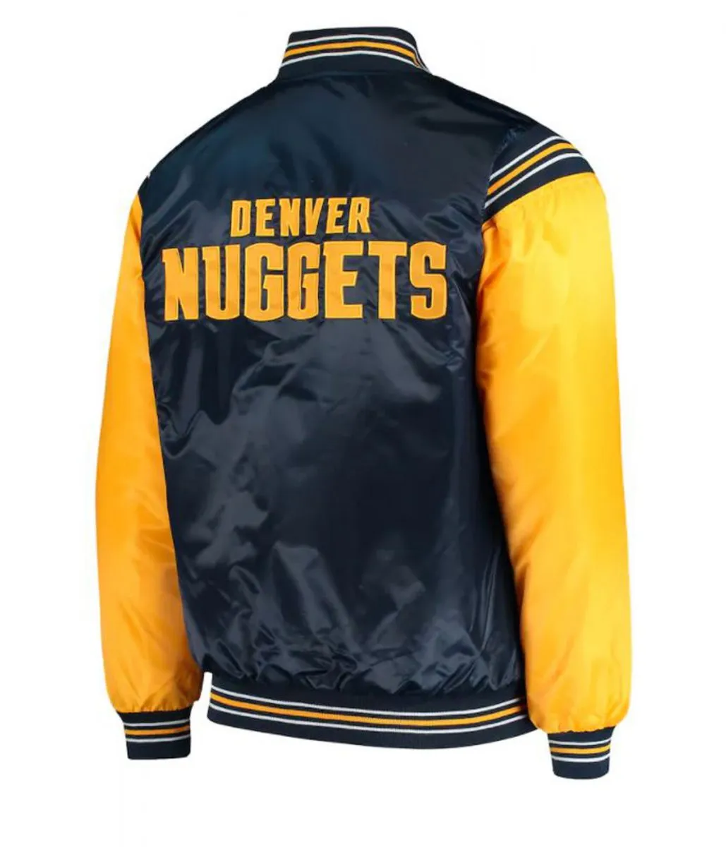 Starter Varsity Denver Nuggets Satin Blue And Yellow Jacket Back
